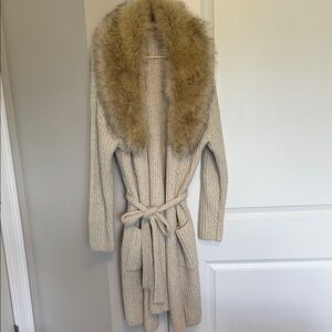 Faux Fur Collar Knit Cardigan